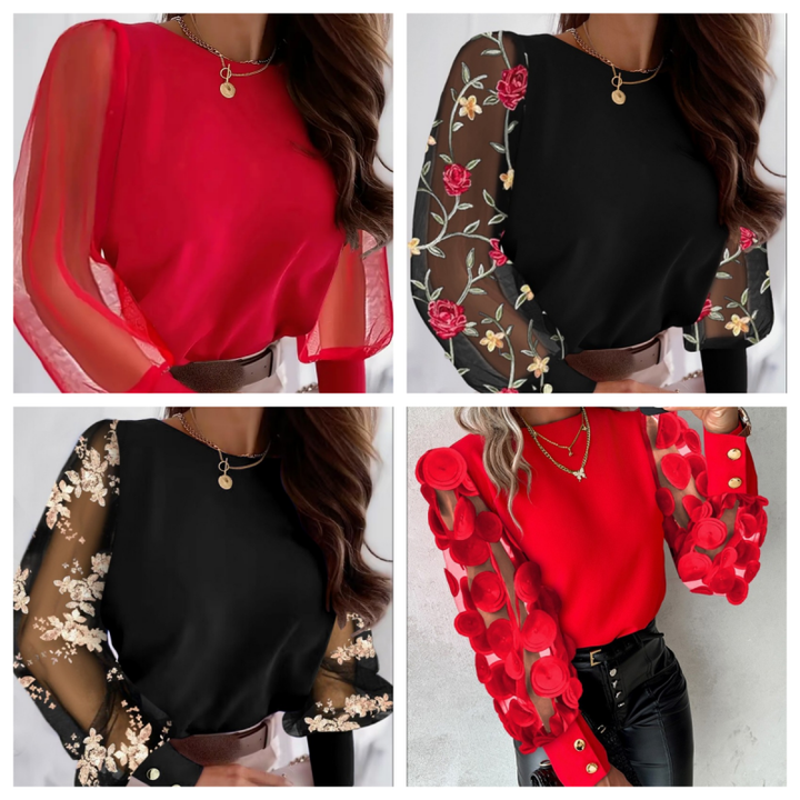 Elise | Women Glamorous Mesh Sleeve Top