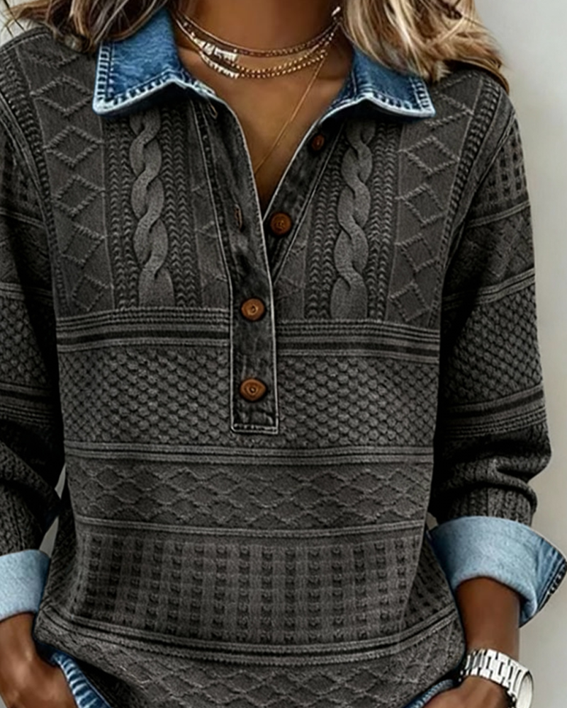 Colette | Textured Knit Collar Sweatshirt