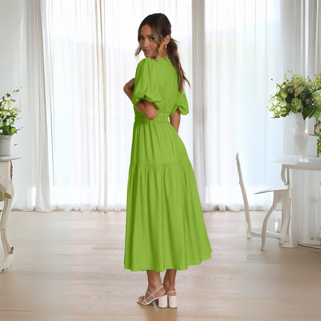 Namu | Classy V-Neck Long Sleeve A-Line Maxi Dress