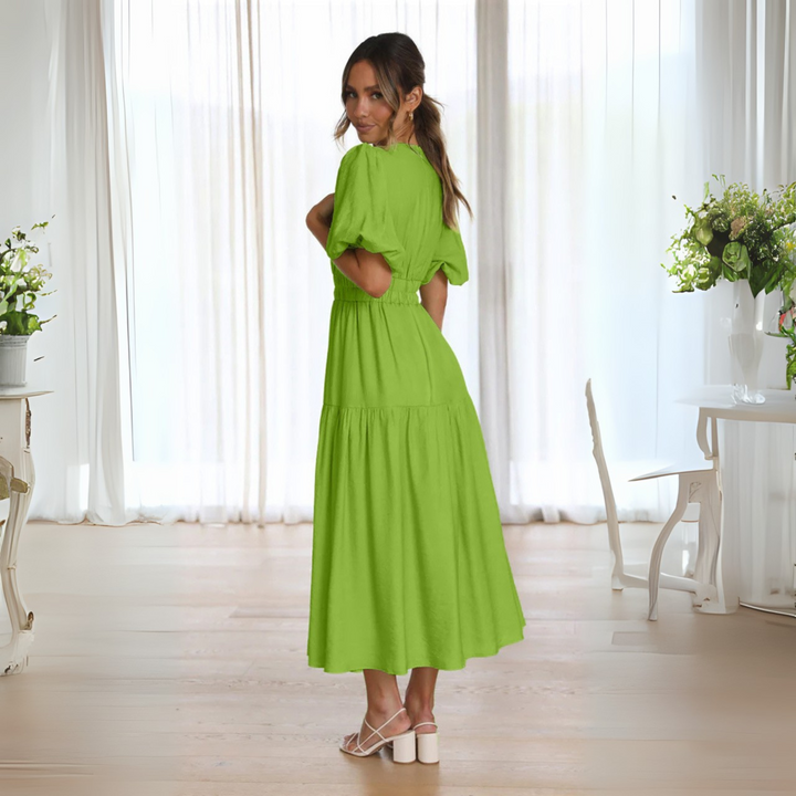 Namu | Classy V-Neck Long Sleeve A-Line Maxi Dress