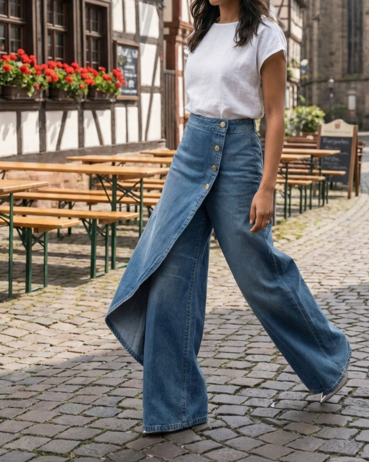 Colette | Wrap-Front Denim Wide Leg Jeans