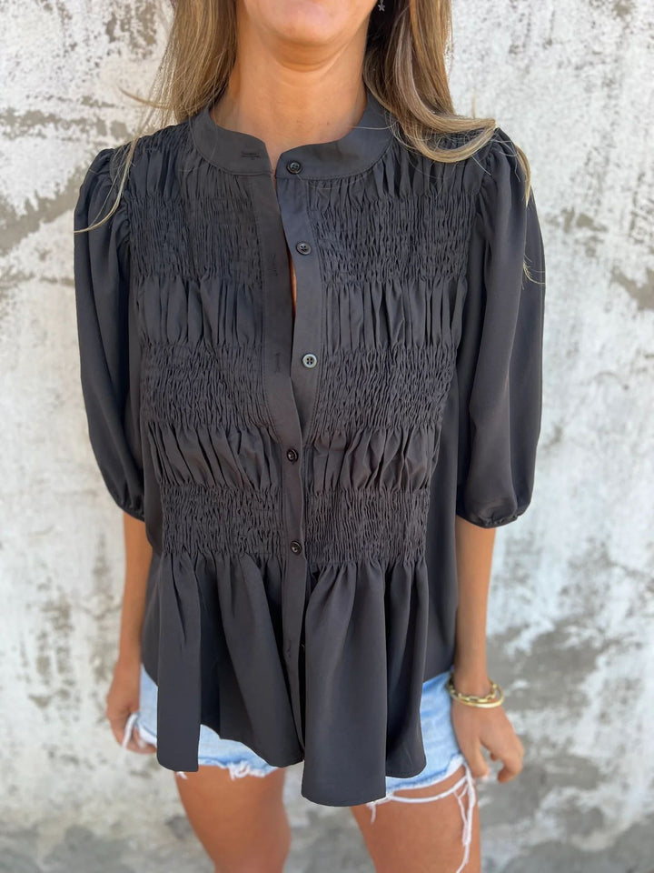 ELIZA | Pleated Button-Up Blouse