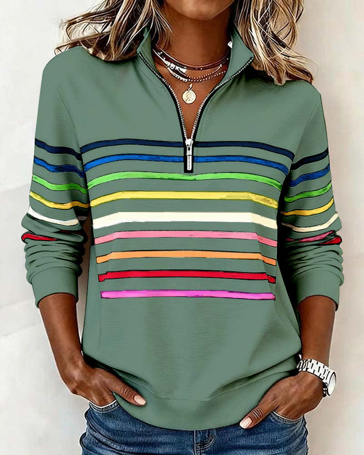 Margot | Cozy Half-Zip Sweatshirt With Colourful Stripes