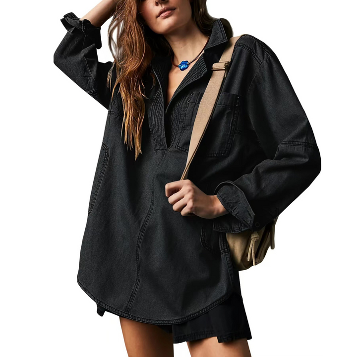NALINAE | Chic V-Neck Denim Tunic Top