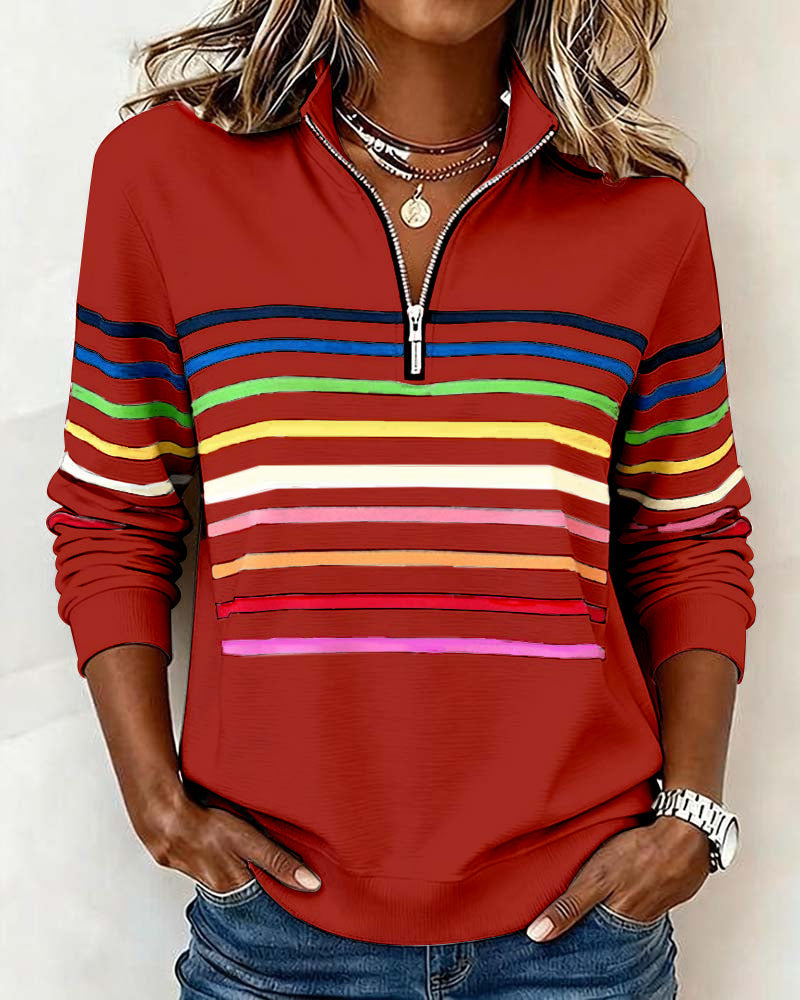 Margot | Cozy Half-Zip Sweatshirt With Colourful Stripes