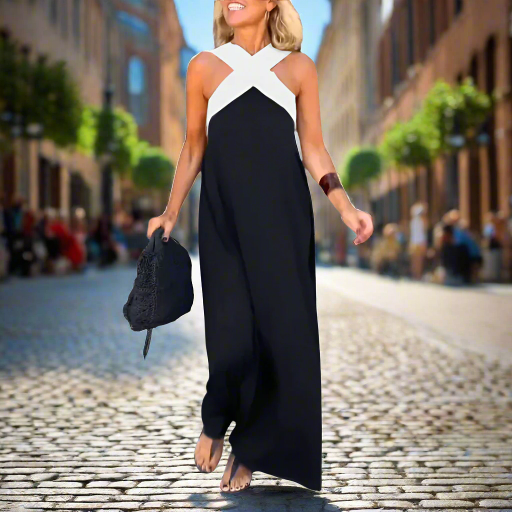 Iyana | Elegant Cross Neck Summer Maxi Dress