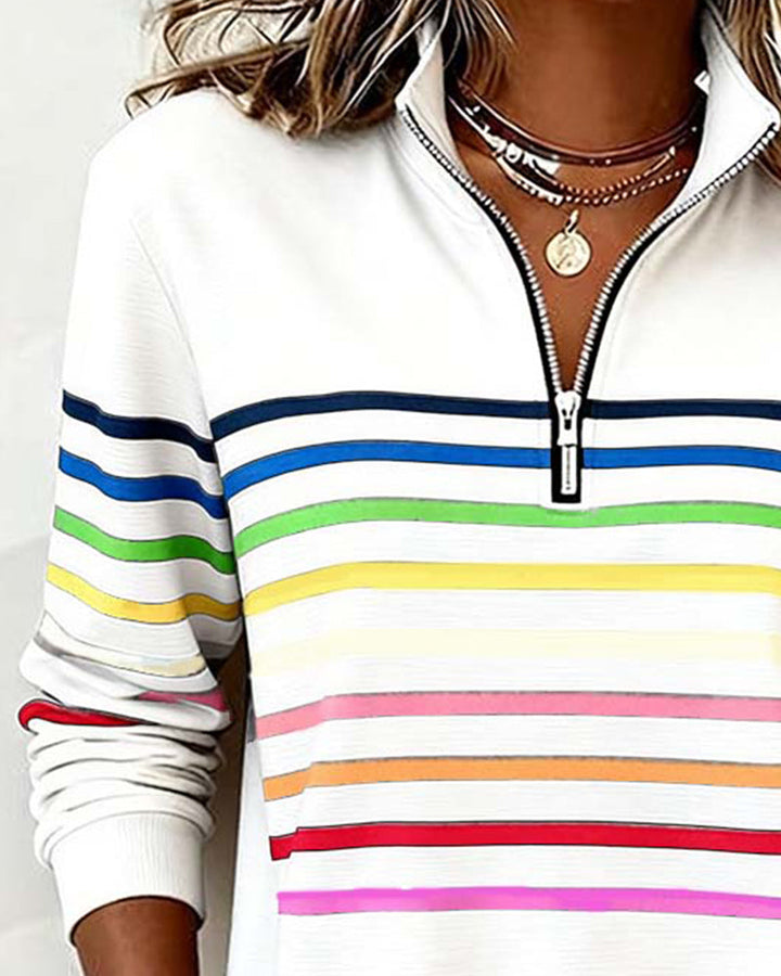 Margot | Cozy Half-Zip Sweatshirt With Colourful Stripes
