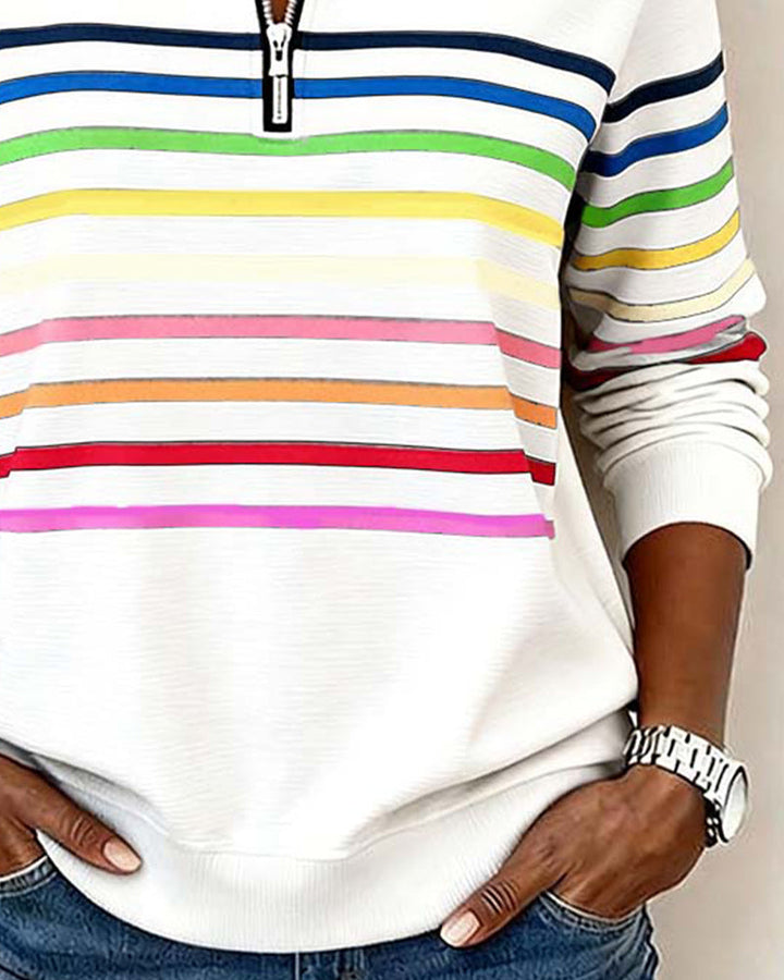 Margot | Cozy Half-Zip Sweatshirt With Colourful Stripes