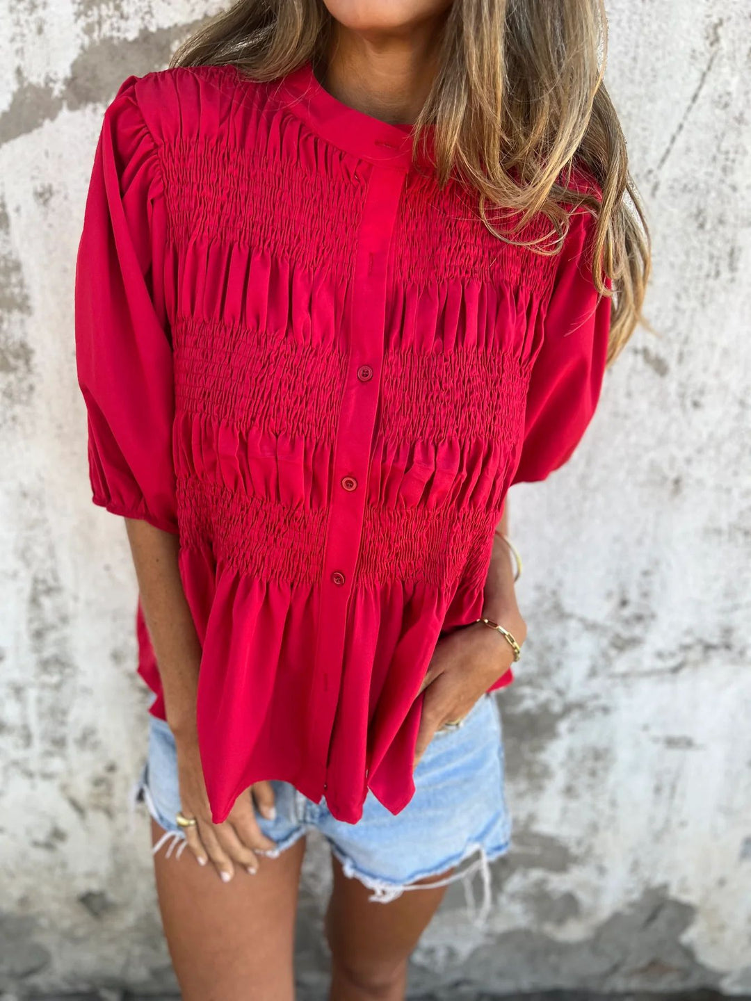 ELIZA | Pleated Button-Up Blouse