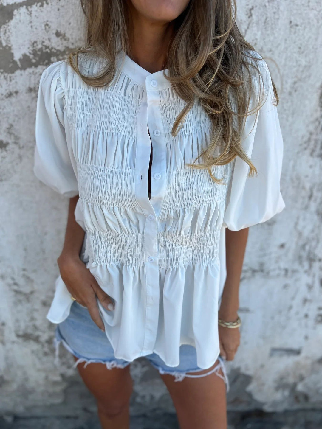 ELIZA | Pleated Button-Up Blouse