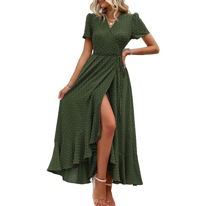 Marjorie | Cozy Summer Wrap Ruffle Hem Split Maxi Dress