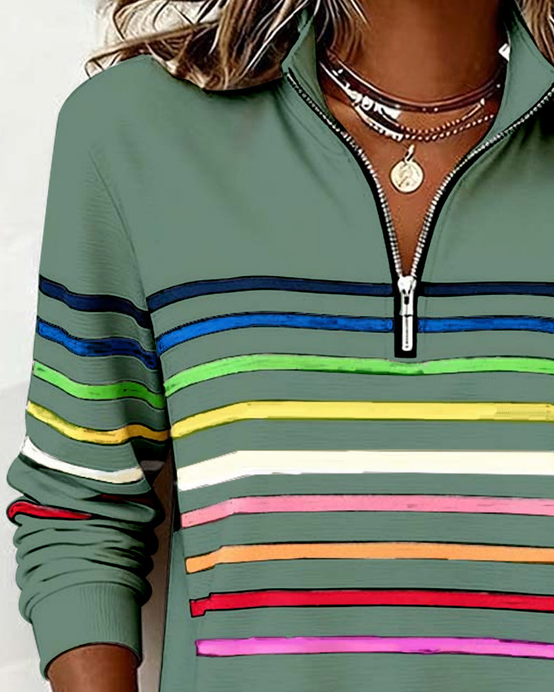 Margot | Cozy Half-Zip Sweatshirt With Colourful Stripes