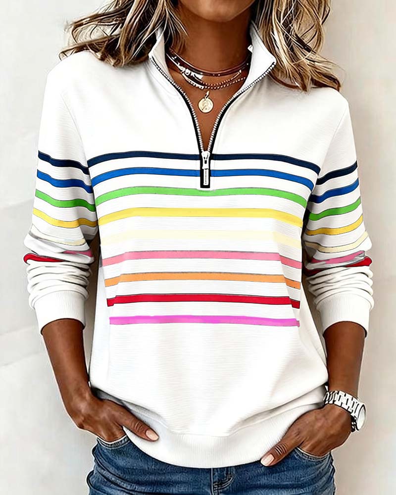 Margot | Cozy Half-Zip Sweatshirt With Colourful Stripes