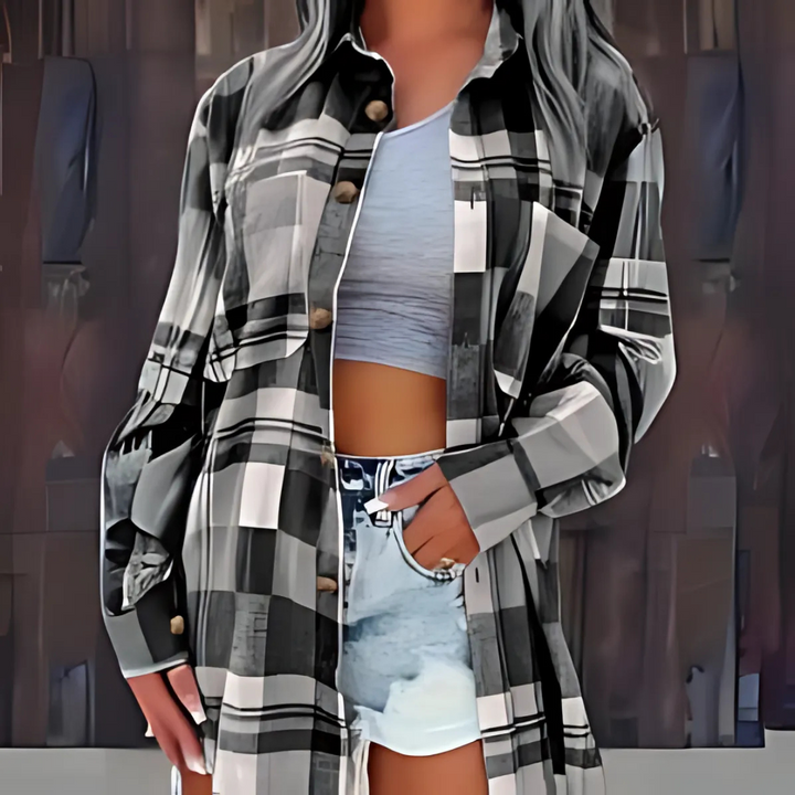 Baso | Casual Plaid Button Down Collared Long Sleeve Top