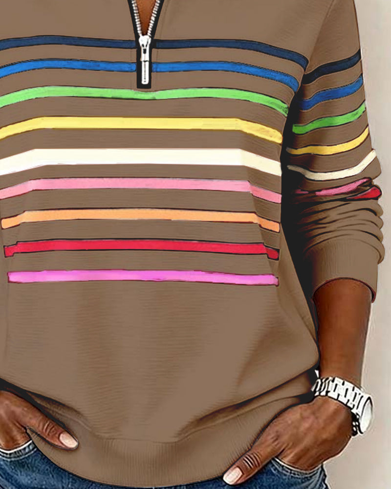 Margot | Cozy Half-Zip Sweatshirt With Colourful Stripes