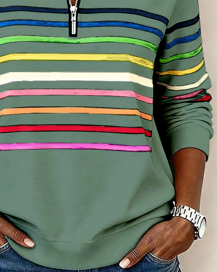 Margot | Cozy Half-Zip Sweatshirt With Colourful Stripes