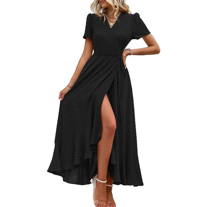 Marjorie | Cozy Summer Wrap Ruffle Hem Split Maxi Dress