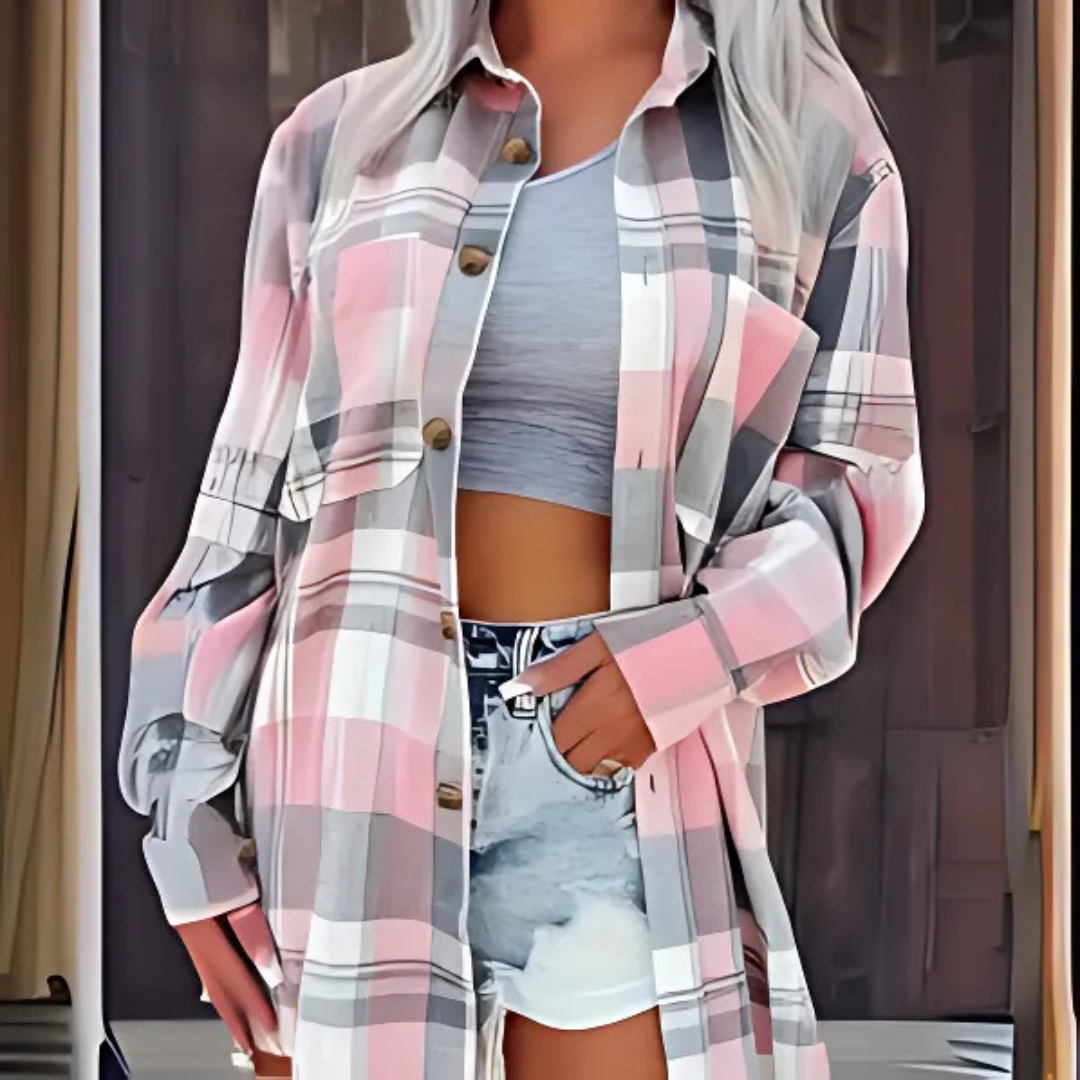 Baso | Casual Plaid Button Down Collared Long Sleeve Top