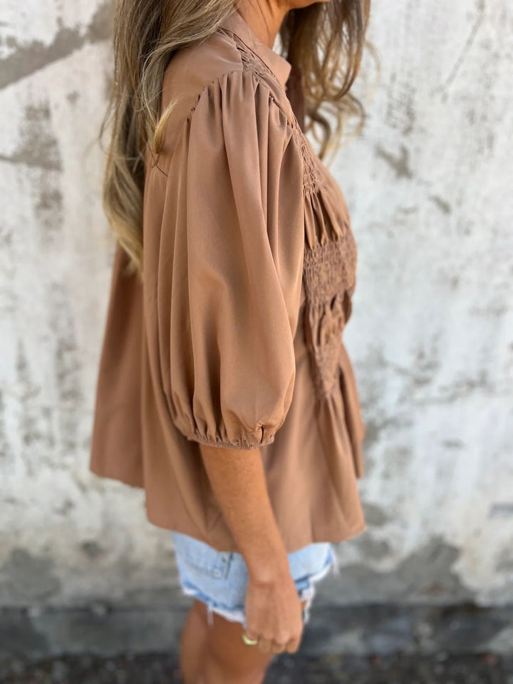 ELIZA | Pleated Button-Up Blouse