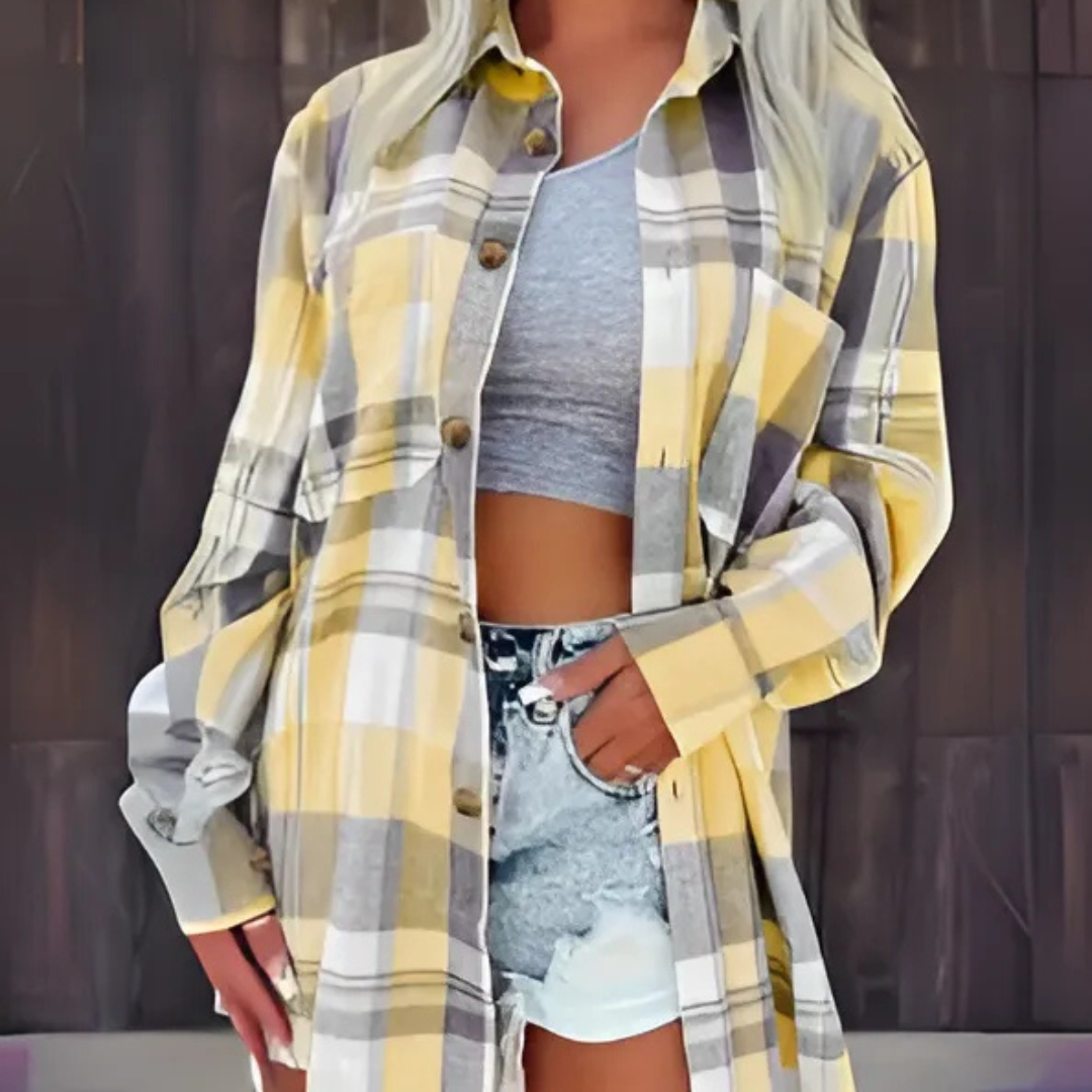 Baso | Casual Plaid Button Down Collared Long Sleeve Top