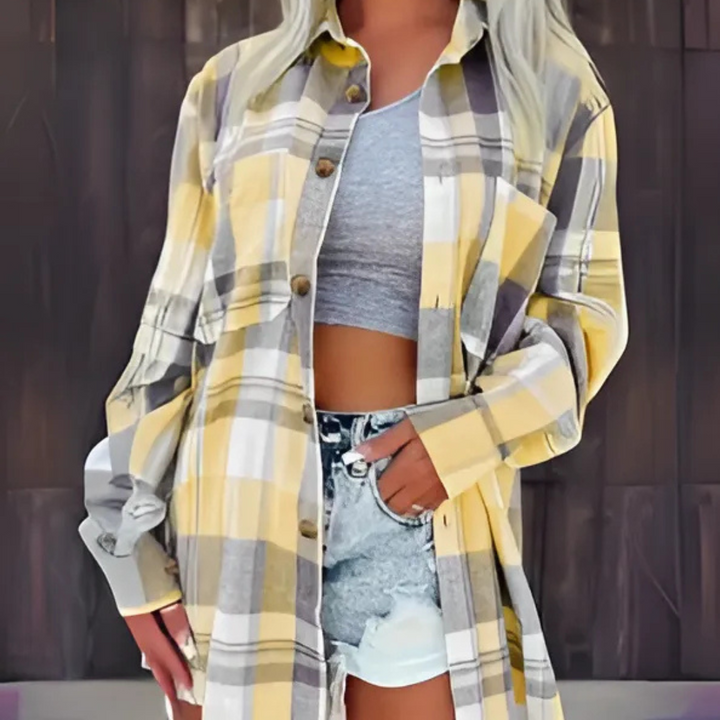 Baso | Casual Plaid Button Down Collared Long Sleeve Top