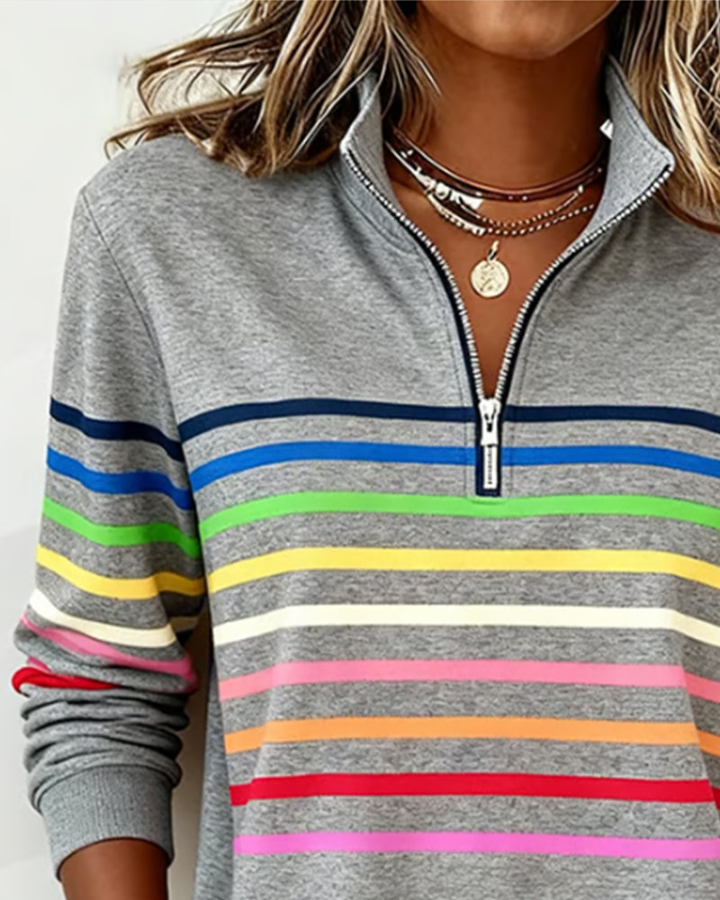 Margot | Cozy Half-Zip Sweatshirt With Colourful Stripes