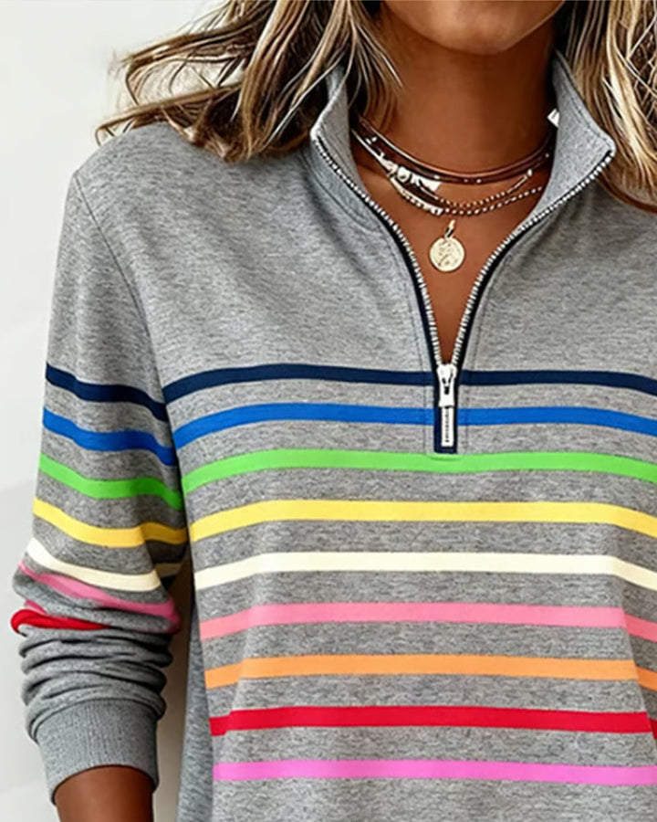 Margot | Cozy Half-Zip Sweatshirt With Colourful Stripes