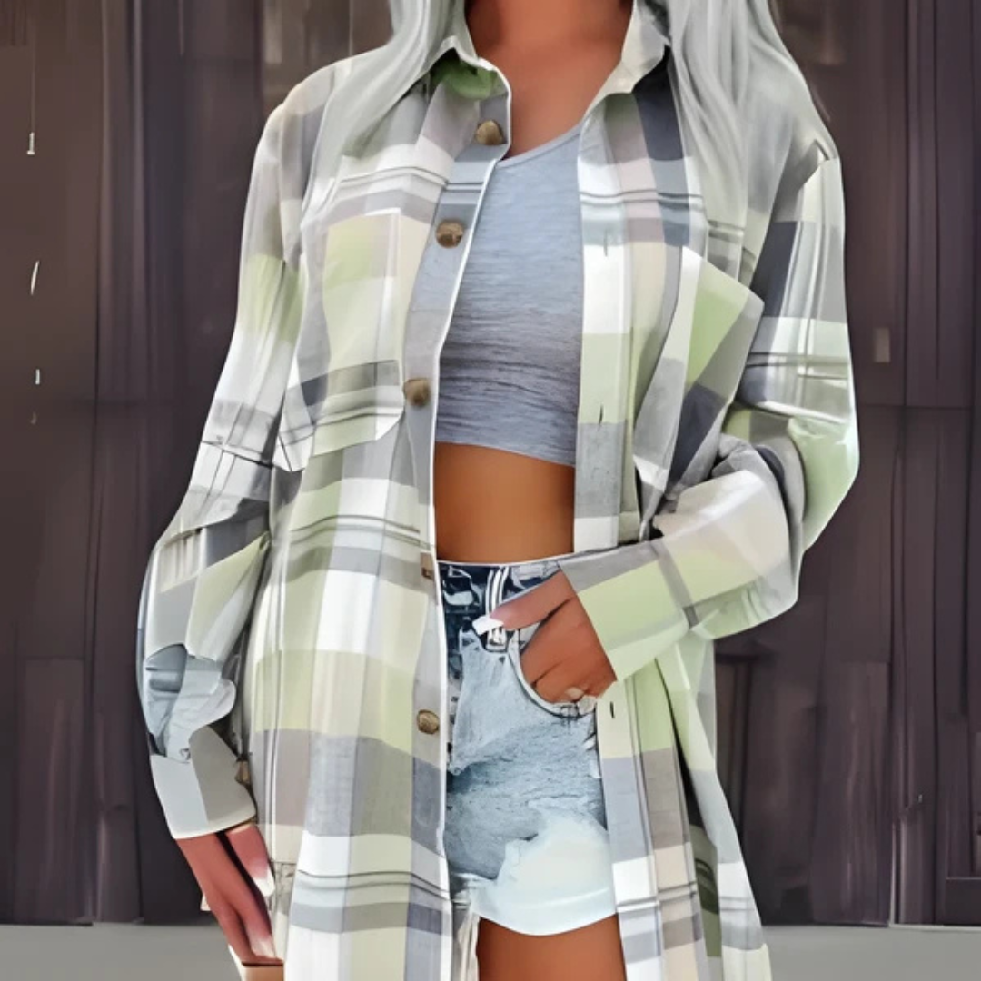 Baso | Casual Plaid Button Down Collared Long Sleeve Top