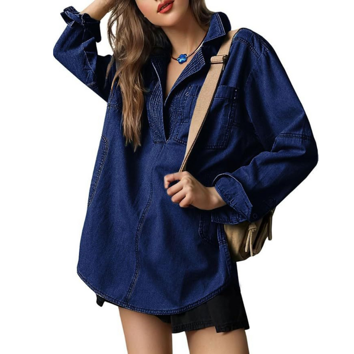 NALINAE | Chic V-Neck Denim Tunic Top
