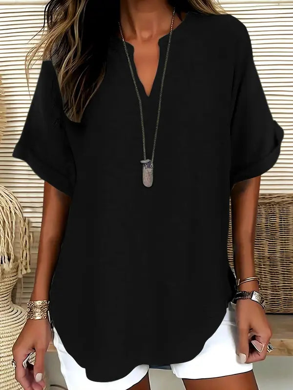 Sereia| Women Casual Plain Short Sleeve Blouse