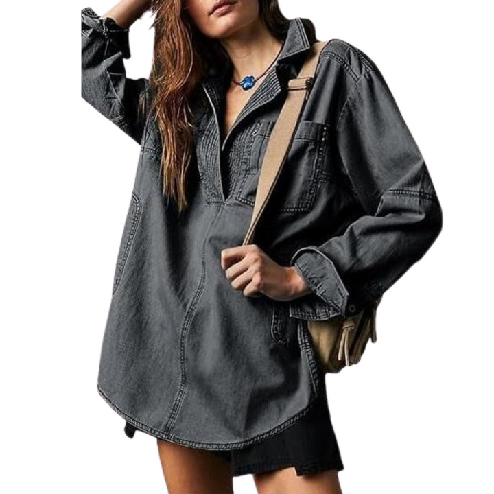 NALINAE | Chic V-Neck Denim Tunic Top