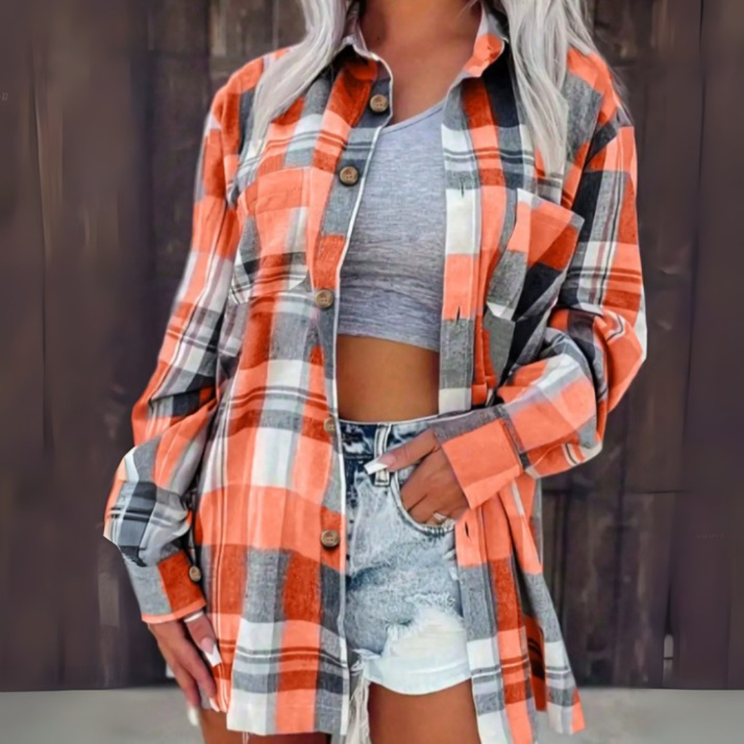 Baso | Casual Plaid Button Down Collared Long Sleeve Top