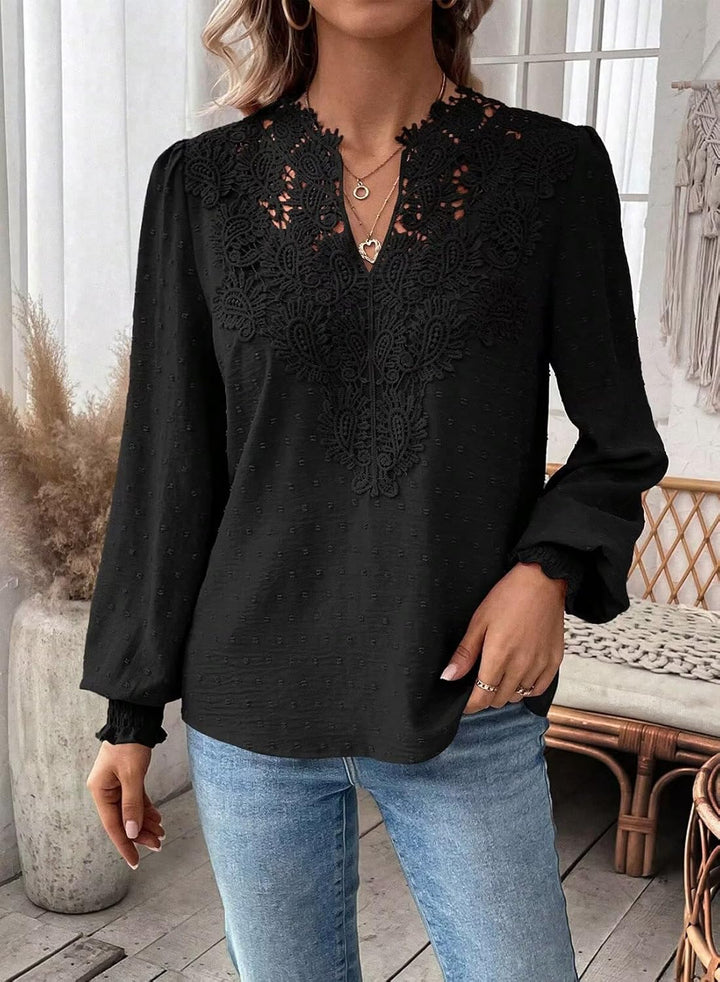 Colette | Elegant Boho Chiffon Blouse With Lace Detail