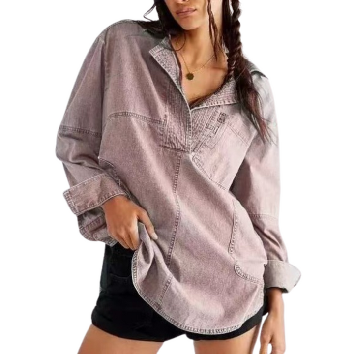 Nisha | Chic V-Neck Loose Fit Long-sleeve Top