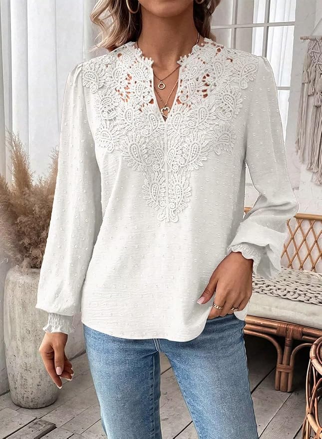Colette | Elegant Boho Chiffon Blouse With Lace Detail