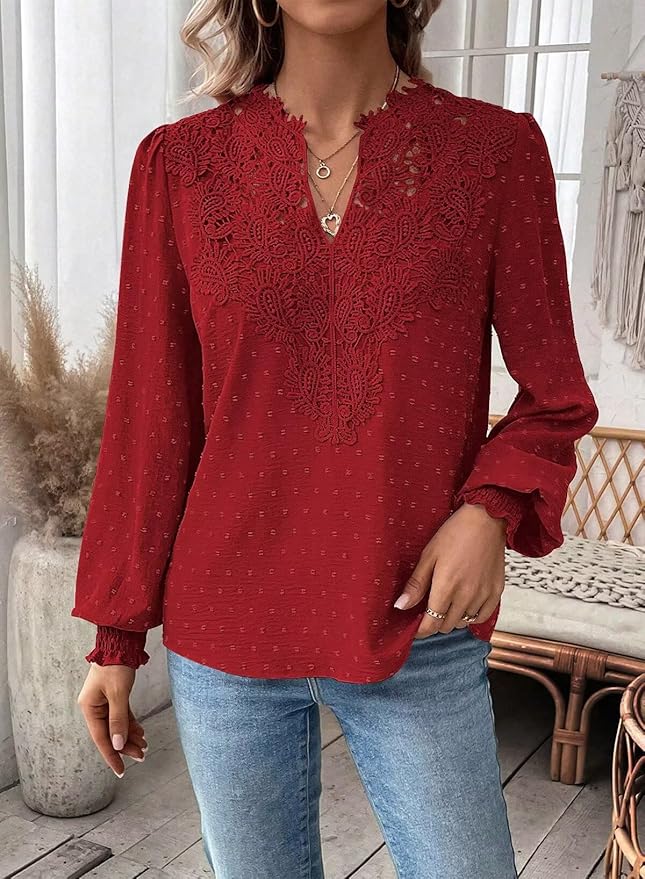 Colette | Elegant Boho Chiffon Blouse With Lace Detail