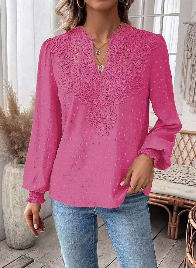Colette | Elegant Boho Chiffon Blouse With Lace Detail
