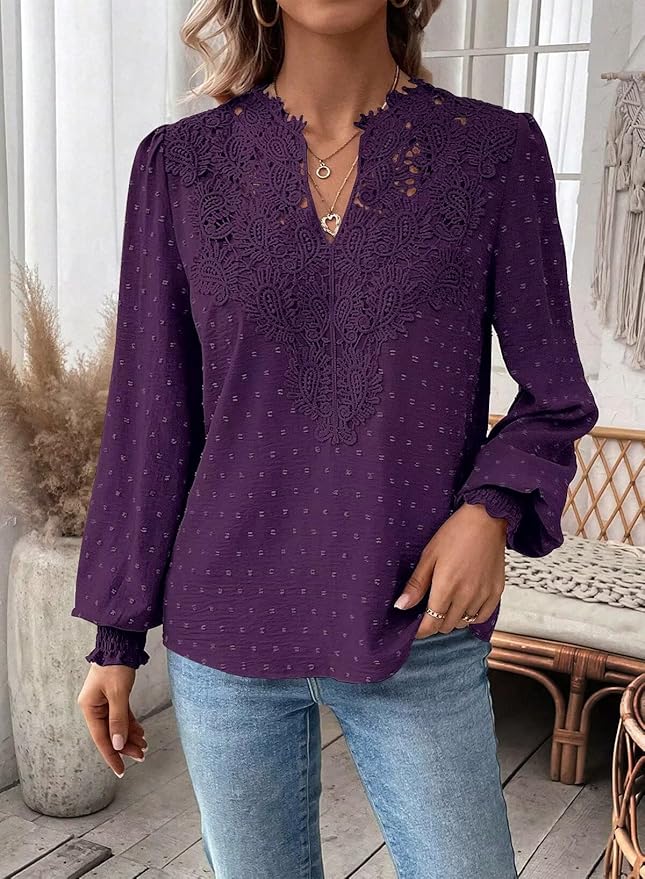 Colette | Elegant Boho Chiffon Blouse With Lace Detail