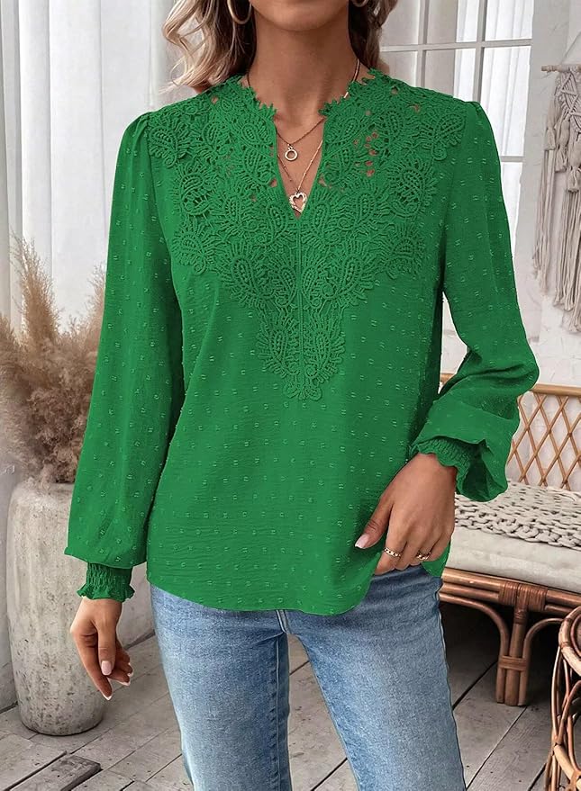 Colette | Elegant Boho Chiffon Blouse With Lace Detail
