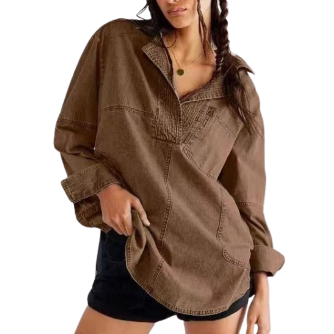 NALINAE | Chic V-Neck Denim Tunic Top