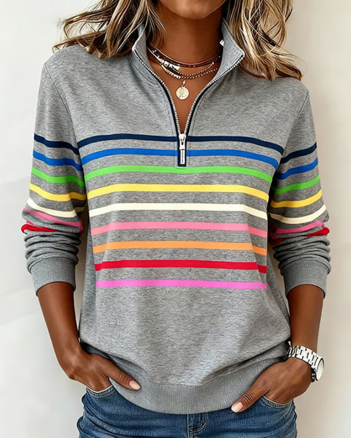 Margot | Cozy Half-Zip Sweatshirt With Colourful Stripes