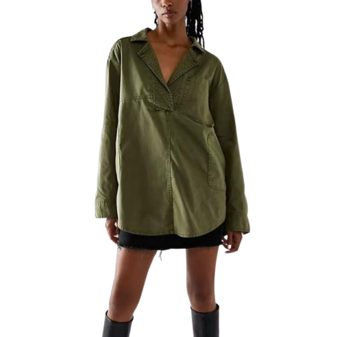 NALINAE | Chic V-Neck Denim Tunic Top