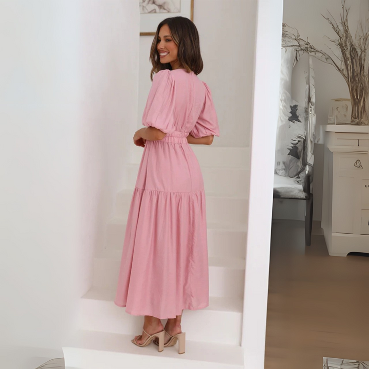 Namu | Classy V-Neck Long Sleeve A-Line Maxi Dress