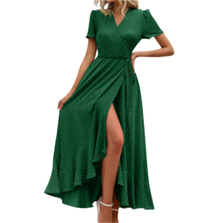 Marjorie | Cozy Summer Wrap Ruffle Hem Split Maxi Dress