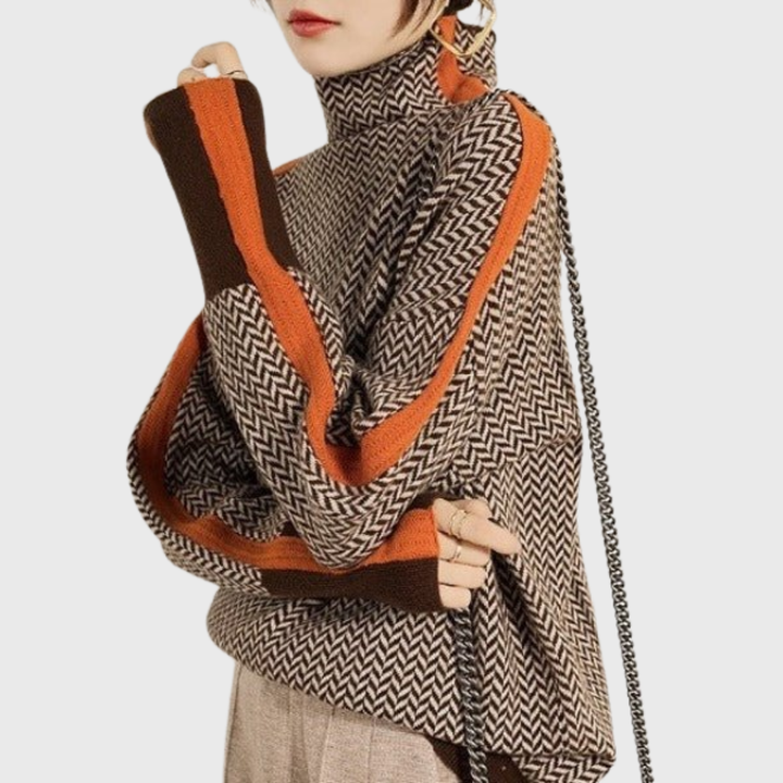 Helena | Contrast Stripe Turtleneck Sweater