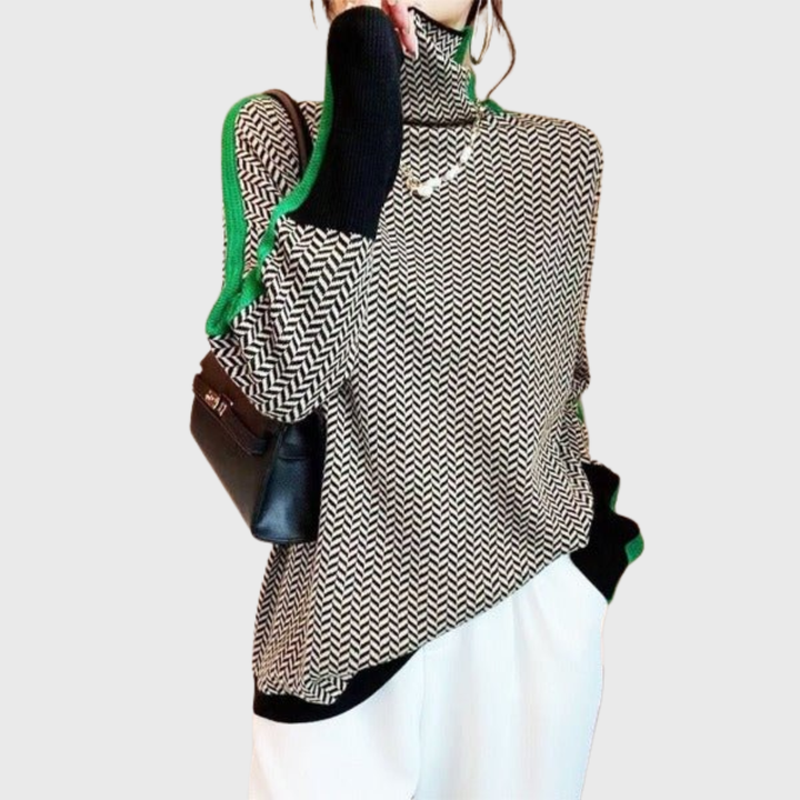 Helena | Contrast Stripe Turtleneck Sweater