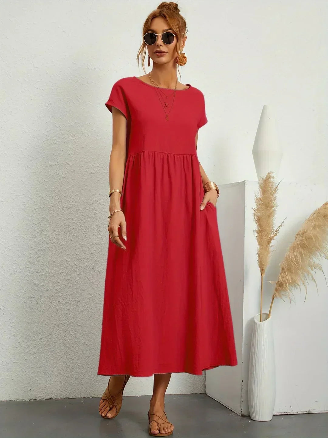 Eleanor | Empire Waist Midi Dress With Pockets