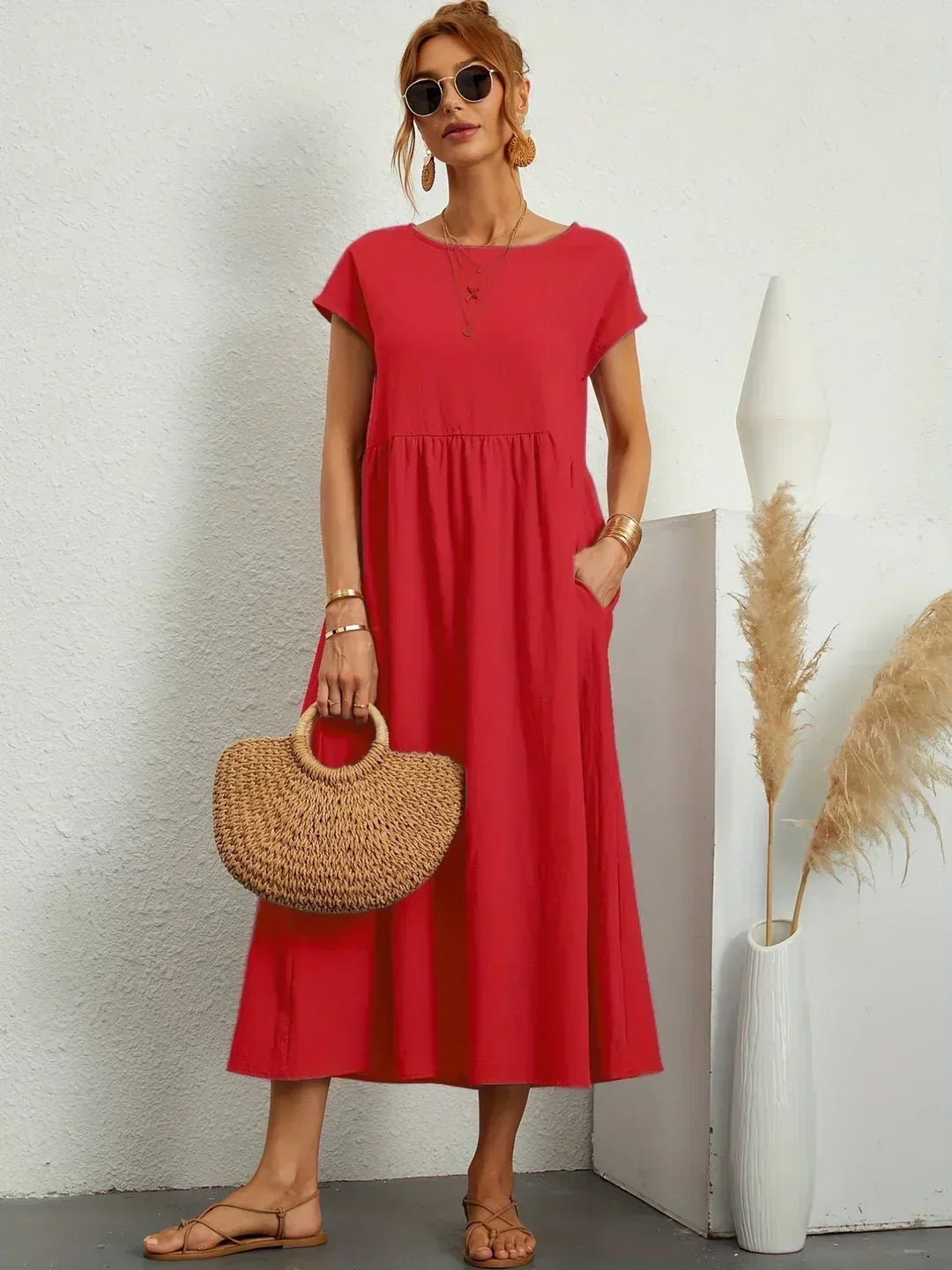 Eleanor | Empire Waist Midi Dress With Pockets