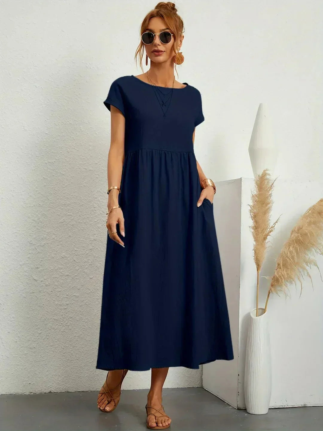 Eleanor | Empire Waist Midi Dress With Pockets