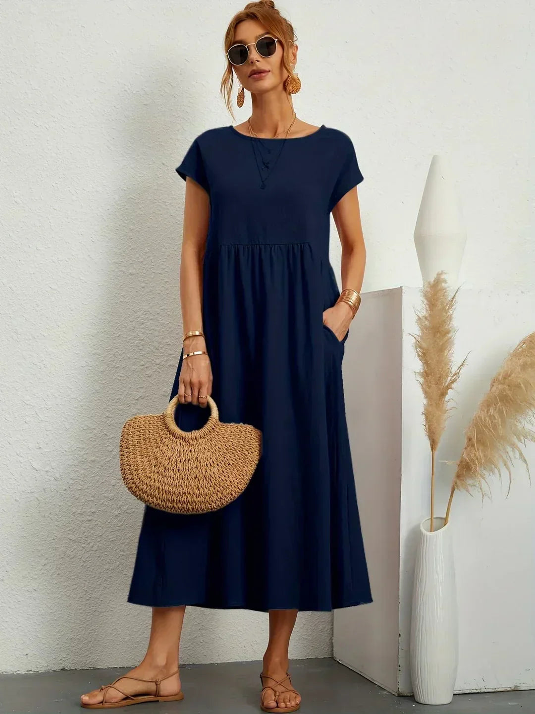 Eleanor | Empire Waist Midi Dress With Pockets